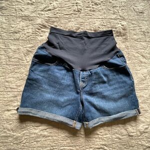 Old Navy Blue Denim Maternity Shorts with full panel Waistband
